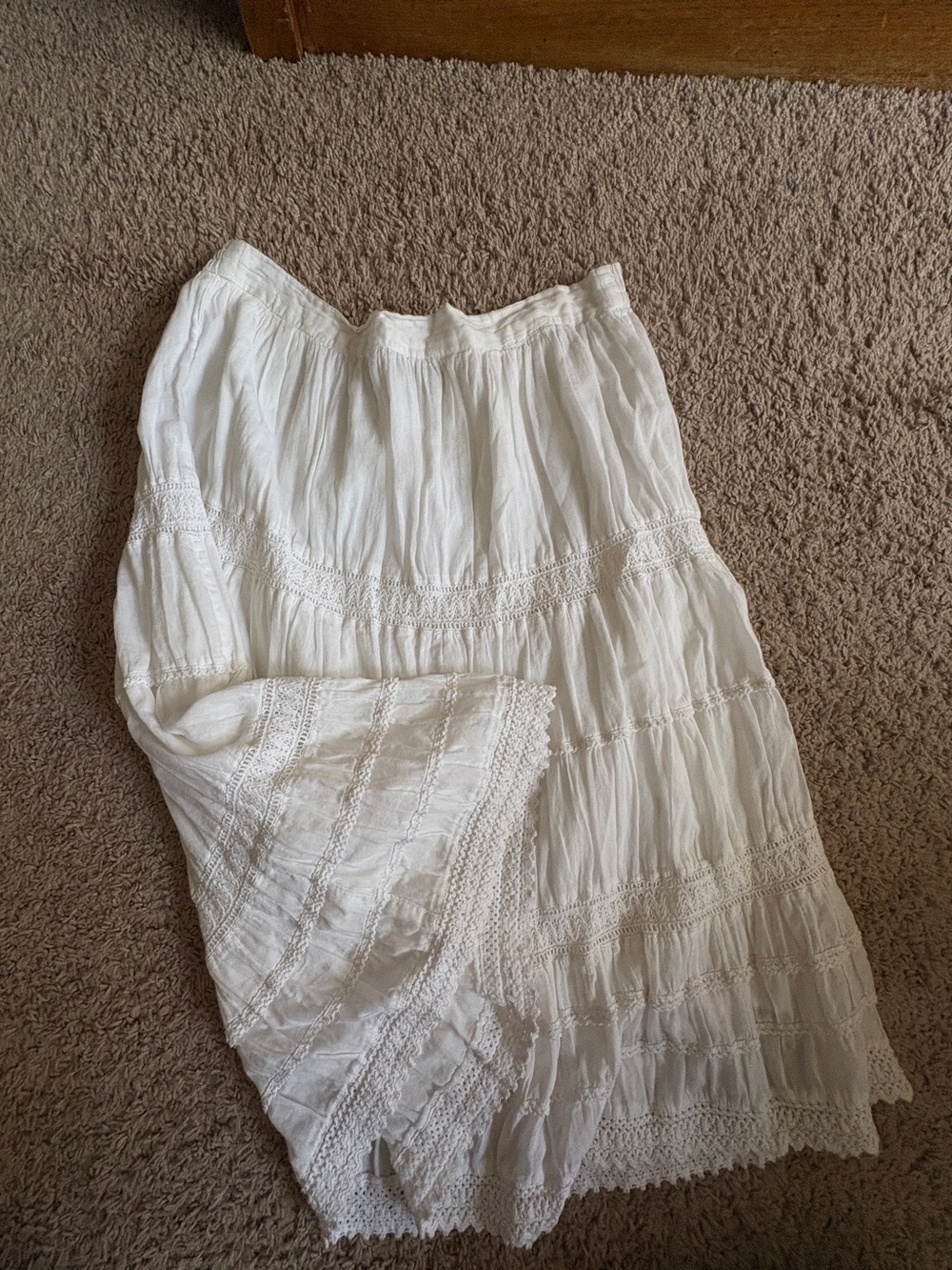 Studio West White Cotton Tiered Maxi Skirt